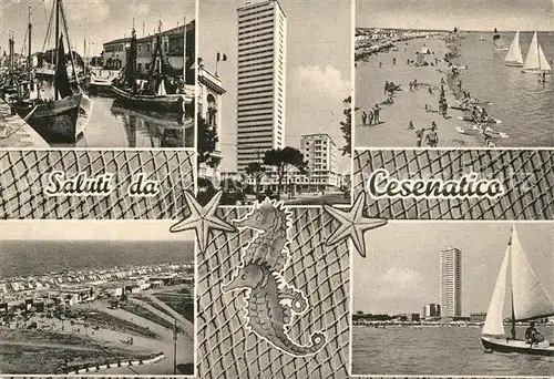 AK / Ansichtskarte Cesenatico Hafen Strand Hochhaus Panorama Cesenatico