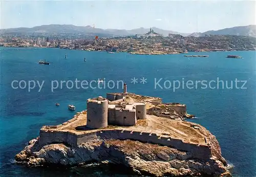 AK / Ansichtskarte Marseille_Bouches du Rhone Vue aerienne du Chateau dIf et Basilique Notre Dame de la Garde Marseille