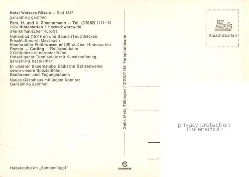 AK / Ansichtskarte Hinterzarten Hotel Weisses Roessle Hinterzarten