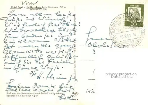 AK / Ansichtskarte Heiligenberg_Baden Hotel Post Terrasse Heiligenberg_Baden