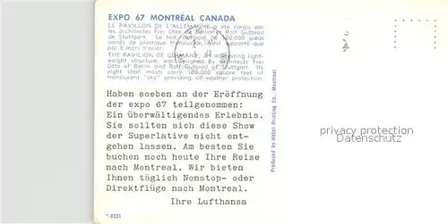 AK / Ansichtskarte Exposition_Universelle_Internationale_Montreal_1967 Pavillon de l Allemagne  
