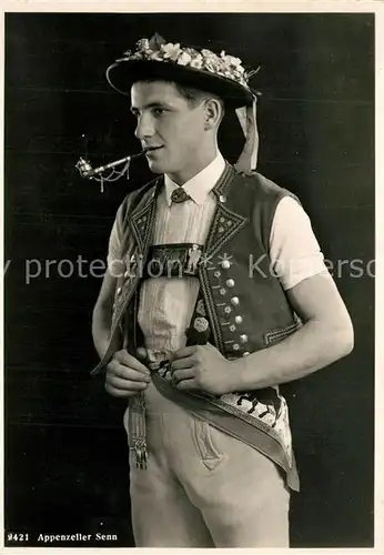 AK / Ansichtskarte Trachten_Schweiz Appenzeller Senn Pfeife 
