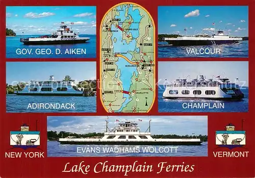 AK / Ansichtskarte Schiffe_Ships_Navires Lake Champlain Ferries Valcour Adirondack Evans Wadhams Wolcott 