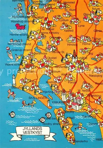 AK / Ansichtskarte Jylland Jyllands Vestkyst Landkarte Westkueste Jylland
