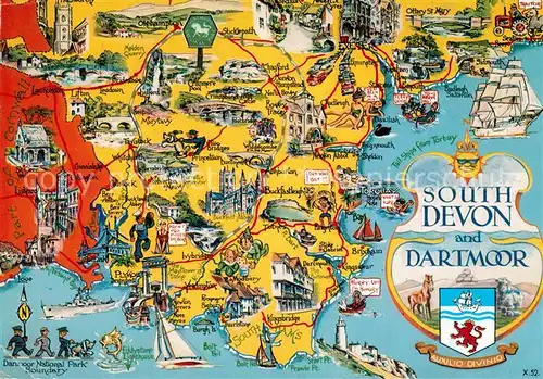 AK / Ansichtskarte South_Devon and Dartmoor Landkarte mit Sehenswuerdigkeiten South Devon