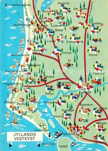 AK / Ansichtskarte Jylland Jyllands Vestkyst Landkarte Westkueste Jylland
