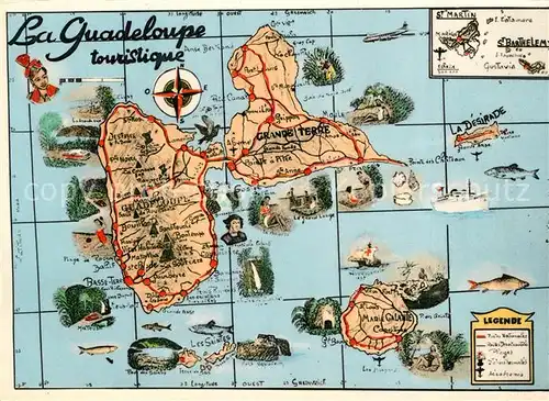 AK / Ansichtskarte Guadeloupe Touristische Karte Guadeloupe