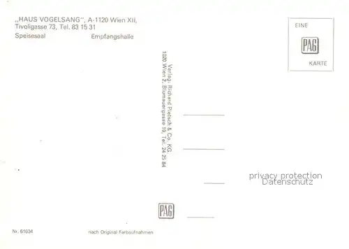 AK / Ansichtskarte Wien Haus Vogelsang Speisesaal Empfangshalle Wien