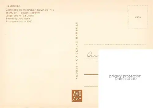 AK / Ansichtskarte Schiffe_Ships_Navires Queen Elizabeth 2 Hamburg  