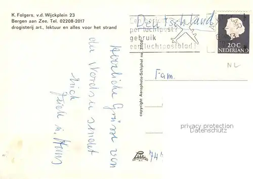 AK / Ansichtskarte Bergen_aan_Zee Fliegeraufnahme mit Strand Bergen_aan_Zee