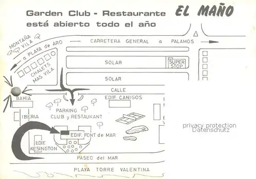 AK / Ansichtskarte Palamos Garden Club Restaurant El Mano Lageplan Palamos