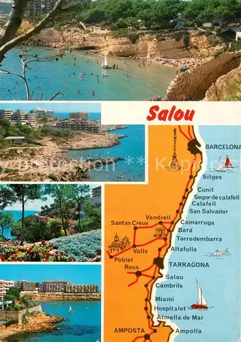 AK / Ansichtskarte Salou Kuestenpanorama Bucht Strand Kuestenstrasse Landkarte Salou