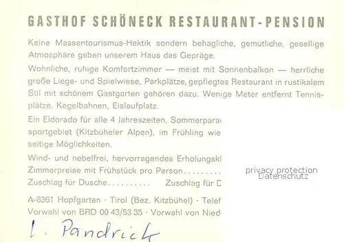 AK / Ansichtskarte Hopfgarten_Brixental Gasthof Schoeneck Restaurant Pension Hopfgarten Brixental