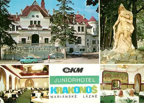AK / Ansichtskarte Marianske_Lazne Juniorhotel Krakonos Restaurant Statue Marianske_Lazne