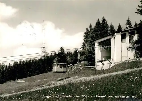 AK / Ansichtskarte Bregenz_Bodensee Pf?nderbahn mit Fernsehturm Bregenz Bodensee