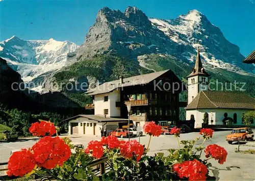 AK / Ansichtskarte Grindelwald Talmuseum und prot Kirche Fiescherwand Hoernli Eiger Grindelwald