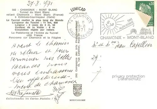 AK / Ansichtskarte Chamonix Tunnel Mont Blanc Chamonix