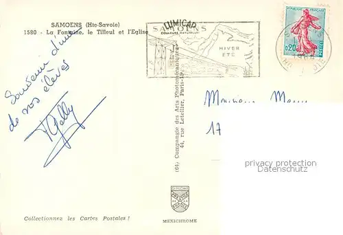 AK / Ansichtskarte Samoens Fontaine Tilleul Eglise Samoens