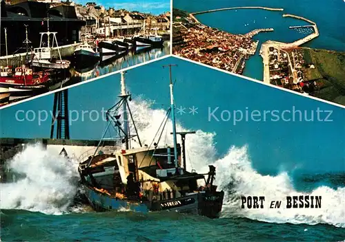 AK / Ansichtskarte Port en Bessin Fliegeraufnahme Hafen Hoher Wellengang Port en Bessin