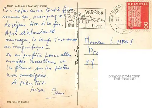 AK / Ansichtskarte Martigny_VS Vue panoramique en automne Alpes Martigny VS