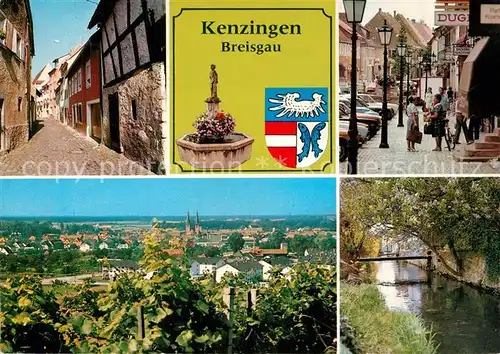 AK / Ansichtskarte Kenzingen Gasse Innenstadt Brunnen Wappen Bachlauf Stadtpanorama Kenzingen