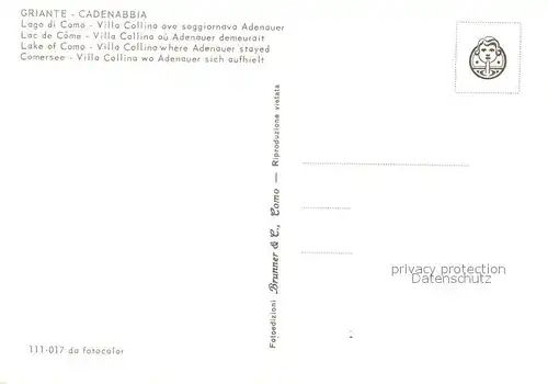 AK / Ansichtskarte Cadenabbia_Lago_di_Como Villa Collina ove soggiornava Adenauer Cadenabbia_Lago_di_Como