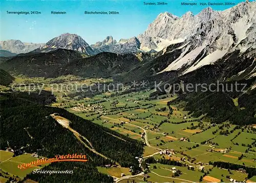 AK / Ansichtskarte Ramsau_Dachstein_Steiermark Fliegeraufnahme mit Kulm Dachsteinsuedwaende Bischofsmuetze und Roetelstein Ramsau_Dachstein