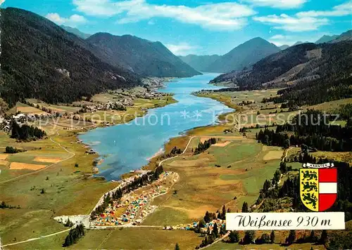 AK / Ansichtskarte Weissensee_Kaernten Alpenbadesee Fliegeraufnahme Weissensee Kaernten