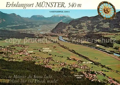 AK / Ansichtskarte Muenster_Tirol Fliegeraufnahme mit Kaisergebirge Muenster_Tirol