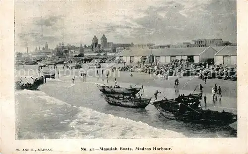 AK / Ansichtskarte Madras_Tamil_Nadu Masulah Boats Hafen Madras_Tamil_Nadu
