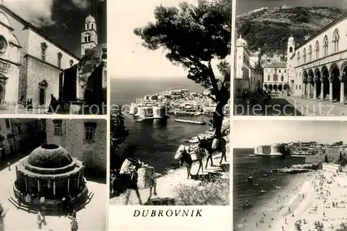 AK / Ansichtskarte Dubrovnik_Ragusa Teilansichten Strand Arkaden Hafen Altstadt Festung Esel Lasttiere Dubrovnik Ragusa
