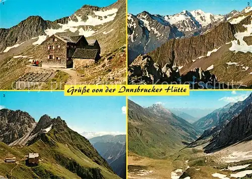 Innsbruckerhuette Glaettespitze Feuersteine Kalkwand und Olperer Blick vom Pinnisjoch ins Stubai Innsbruckerhuette