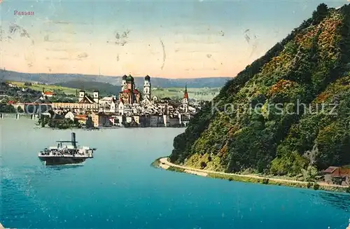 AK / Ansichtskarte Passau Panorama Zusammenfluss von Inn Donau und Ilz Dampfer Passau
