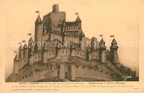 AK / Ansichtskarte Usson_Puy de Dome Chateau de la Reine Margot Illustration Kuenstlerkarte Usson Puy de Dome