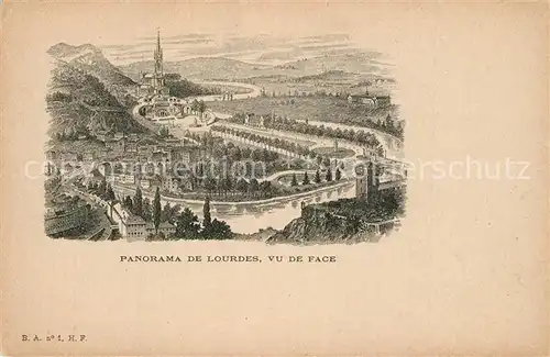 AK / Ansichtskarte Lourdes_Hautes_Pyrenees Panorama vu de face Litho Lourdes_Hautes_Pyrenees