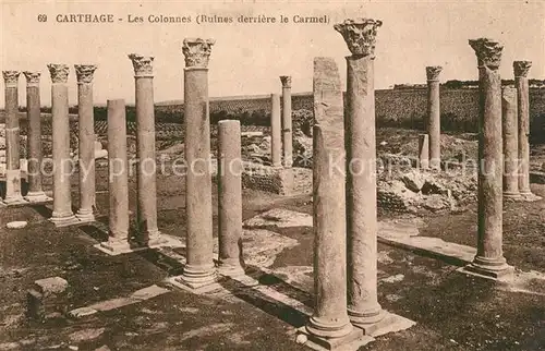 AK / Ansichtskarte Carthage_Karthago Les Colonnes Ruines derriere le Carmel Antike Staetten Carthage Karthago