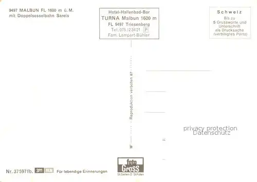 AK / Ansichtskarte Malbun Panorama mit Sessellift Sareis Malbun