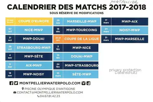 AK / Ansichtskarte Montpellier_Herault Waterpolo Calendrier des Matchs Saison 2017 2018 Montpellier Herault