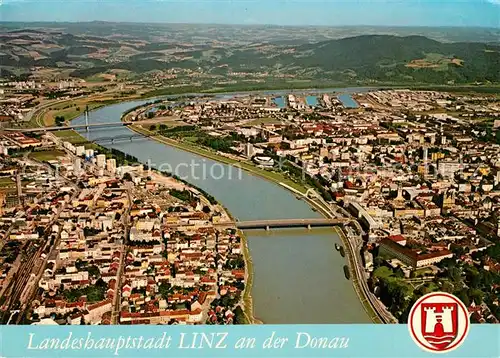 AK / Ansichtskarte Linz_Donau Fliegeraufnahme Donaupartie Linz_Donau