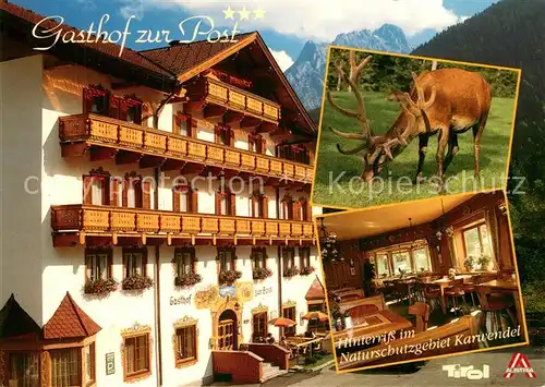 AK / Ansichtskarte Hinterriss_Tirol Gasthof zur Post Wild Karwendel Hinterriss Tirol