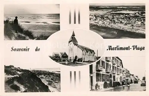 AK / Ansichtskarte Merlimont_Plage Panorama Plage Eglise vue aerienne Merlimont_Plage