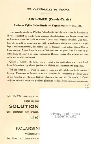 AK / Ansichtskarte Saint Omer_Pas de Calais Ancienne Eglise Saint Bertin Histoire Collection Les Cathedrales de France Saint Omer_Pas de Calais