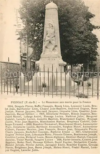AK / Ansichtskarte Pionsat Monument aux morts Kriegerdenkmal Pionsat