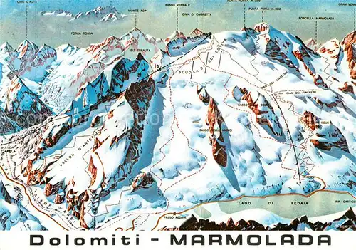 Marmolada Panoramakarte mit Lago di Fedaia Marmolada