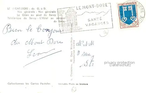 AK / Ansichtskarte Le_Mont Dore_Puy_de_Dome Vue generale Teleferique du Sancy Hotel au sommet Chien Le_Mont Dore_Puy_de_Dome