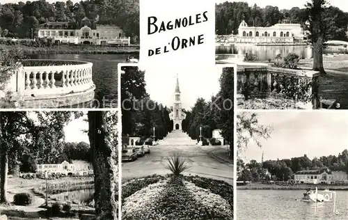 AK / Ansichtskarte Bagnoles de l_Orne Eglise Casino des Thermes Lac Bagnoles de l_Orne