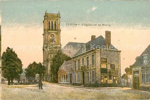 AK / Ansichtskarte Carvin Eglise et la Mairie Kuenstlerkarte Carvin