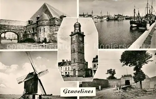 AK / Ansichtskarte Gravelines Teilansichten Glockenturm Windmuehle Hafen Gravelines