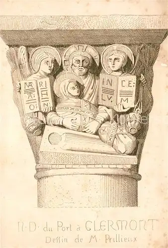AK / Ansichtskarte Clermont_Ferrand_Puy_de_Dome Notre Dame du Port Dessin de M. Prillieux Kuenstlerkarte Clermont_Ferrand