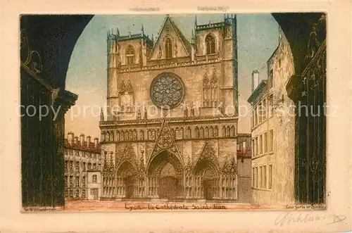 Lyon_France Cathedrale Saint Jean Dessin Kuenstlerkarte Lyon France